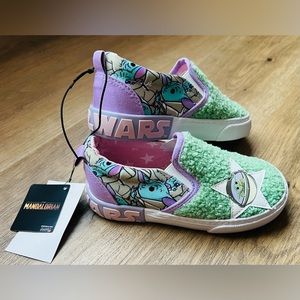 Star Wars Grogu Baby Yoda Slip-On Sneakers, Purple Green, Size 11 NEW